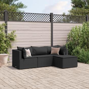 4-Piece Black Poly Rattan Garden Lounge Set with Cushions