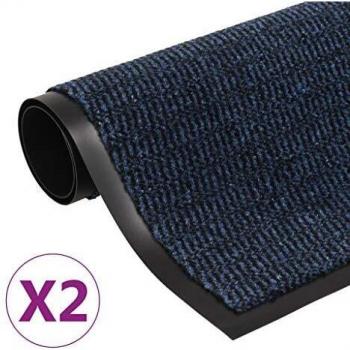 vidaXL 2x Alfombras de Entrada Rectangulares de Nudo de Puerta Felpudo Alfombrilla Antideslizante Atrapa la Suciedad en el Pasillo Azul 120x180cm