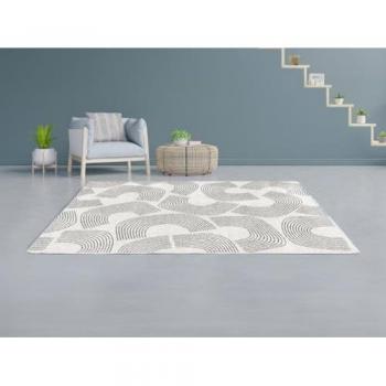 Alfombra ADRANO con Patrones de Arcos - 160 x 230 cm - Crema y Negro