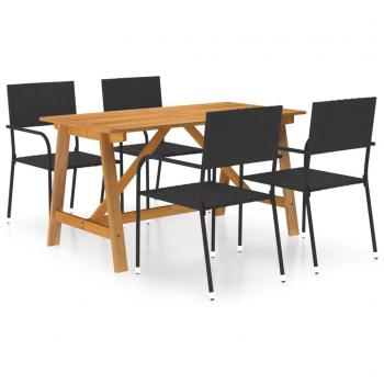 Juego de comedor para jardín de 5 piezas negro