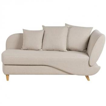 Chaise Longue Moderna Beige de Tela con Contenedor de Almacenamiento y Cojines, Lado Derecho Meri II