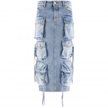 The Attico Women's Cargo Midi Skirt in Blue | Size 26 | 241WCS189D073024