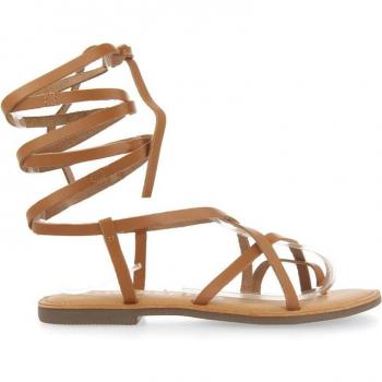 Sandalias de piel genuina con tiras finas atadas al tobillo