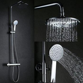 Auralum ® Columna De ducha con mezclador termostático alcachofa De ducha para montaje De superficie, diseño contemporáneo-Mezclador De ducha De cascada-conjuntos 1192, plata