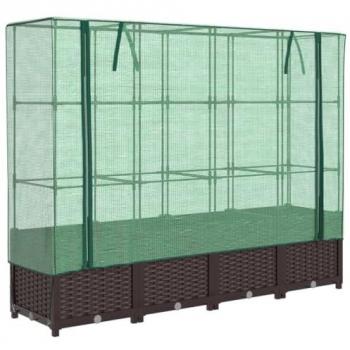 vidaXL Raised Bed with Greenhouse Cover Rattan Look 160x40x138 cm