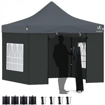 Carpa Plegable Gazebo 3x3m Impermeable con 4 Paredes y Bolsa de Transporte, Color Gris