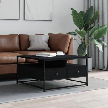 Mesa de centro negra 80x80x45 cm en madera multicapa y madera de ingeniería