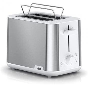 Braun PurShine HT1510 Tostadora de 2 Ranuras, 8 Niveles de Tostado, Funciones de Recalentado y Descongelación, Bandeja Recogemigas Extraí