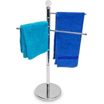 Toallero de pie con 3 brazos móviles en acero inoxidable, soporte para baño y textil, color plateado