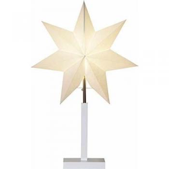 Estrella de pie Karo, altura 55 cm, papel blanco y base de madera