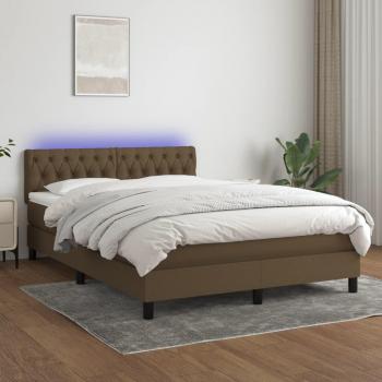 Cama box spring con colchón de muelles y luces LED en tela marrón oscuro 140x190 cm