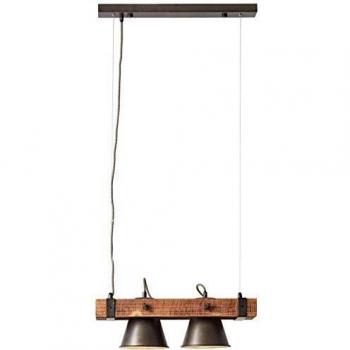 Lámpara colgante Plow Brilliant, 2 bombillas, negro/madera oscura