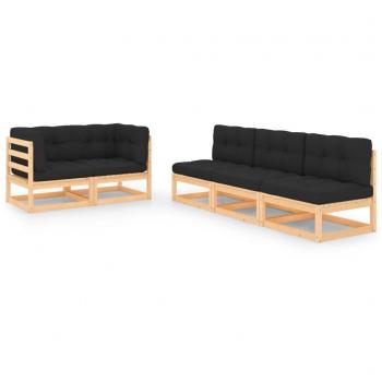 vidaXL Juego de muebles de jardín 5 pzas y cojines madera maciza pino