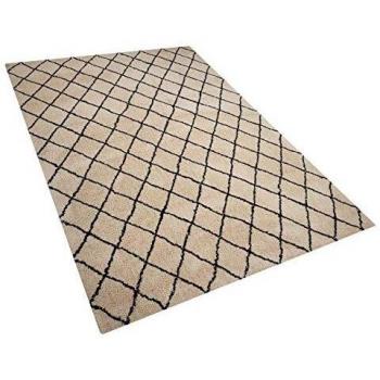 Alfombra Shaggy Beige y Negro 200 x 300 cm Patrón Geométrico Moderno Midyat de Poliéster