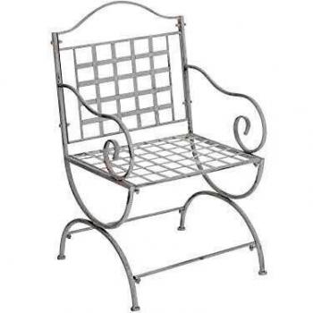Silla de Jardín Lotta en Hierro Forjado con Reposabrazos y Dossier Amplio, Color Blanco Antiguo