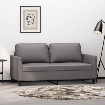 Sofá de 2 plazas de cuero sintético gris 140 cm con respaldo y reposabrazos, ideal para salón y descanso