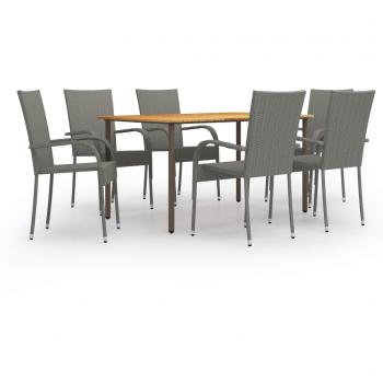 Juego de muebles de comedor de jardín 7 piezas en ratán PE gris