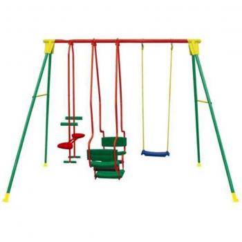Columpio Infantil Kiko 5 en Metal para Jardín - Estructura de Acero, Caballito Balancín y Góndola, Seguro y Duradero (3 a 10 años)