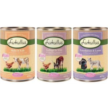 Lukullus Junior 24 x 400g Mixed Saver Pack - Chicken, Game & Turkey Hearts