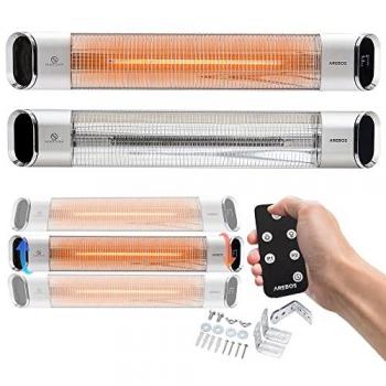 Calefactor Infrarrojo Arebos 2000W con Control Remoto, 9 Ajustes de Calor, Temporizador 24h, para Interior y Exterior, Color Plata