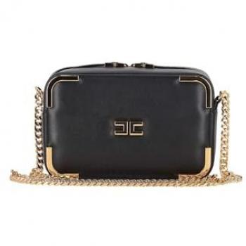Elisabetta Franchi Women's Black Crossbody Bag with Chain Strap and Metal Corners