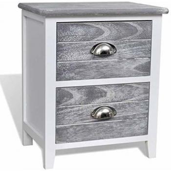 Mesita de Noche Paulownia 2 Cajones Gris/Blanco 45x38x28 cm