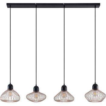 Lámpara colgante Lindby Raelyn, 4 luces, cobre, metal negro, E27, para salón y comedor