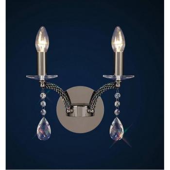 Aplique de pared Fiore con interruptor, 2 bombillas, color negro cromo y cristal