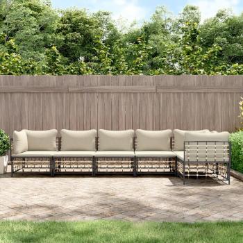 vidaXL 6-Piece Anthracite Poly Rattan Garden Lounge Set with Cushions