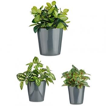 Set de Macetas Cónicas Antracita 3 Piezas Ø 14 cm, Ø 17 cm, Ø 22 cm