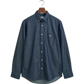 Gant Men's Regular Fit Indigo Shirt - Sustainable Casual Long Sleeve Cotton