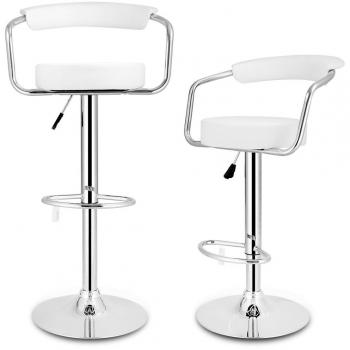 LANGRIA Taburetes Madrid Tapizados Cuero de Imitación, Asiento y Respaldo Acolchados, Base y Barra con Acabado Cromado, Altura Ajustable para Cocina, Bar