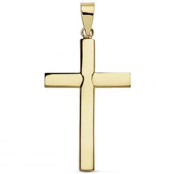 Colgante oro 18k cruz lisa 25mm y medalla Virgen Covadonga oro 18k unisex 16mm bisel liso