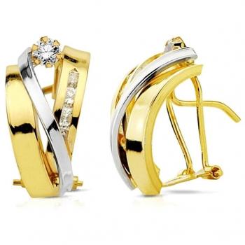 Pendientes Largos de Oro 18k Bicolor con Circonitas para Mujer