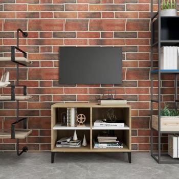 Mueble de TV con patas de metal blanco roble Sonoma 69,5x30x50 cm