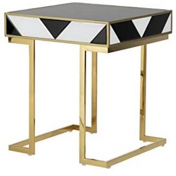 Adda Home Mesa Auxiliar Espejo Monaco 50.8x50.8x58.5 Cm - MDF, Negro/Blanco/Dorado, Elegante y Resistente