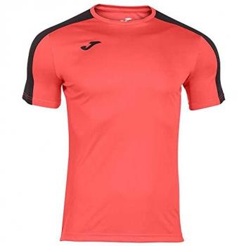 Joma Academy III Men's Short Sleeve T-Shirt - Fluorescent Coral and Black, Breathable Fabric