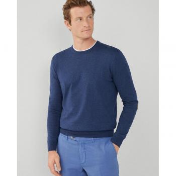 Jersey de hombre Hackett de Cashmere marino con cuello redondo y coderas