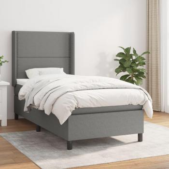 Cama box spring con colchón de muelles gris oscuro 90x190 cm Tela