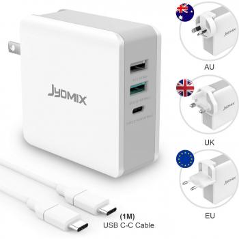 JYDMIX USB C Cargador de Red, 3 Puertos USB C Charger 65W con Tipo C de Power Delivery, USB Rápido QC 3.0 y Estándar