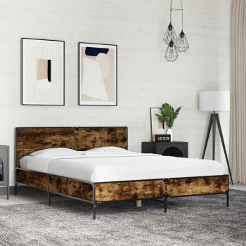 Estructura de cama de madera de ingeniería y metal en color roble ahumado, tamaño 140x190cm, marca vidaXL, color marrón