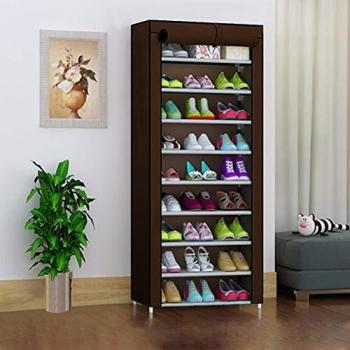 UKAILAI - Zapatero de 10 Niveles con Cubierta para hasta 30 Pares de Zapatos, Zapatero, Organizador de Almacenamiento 60 x 30 x 160 cm marrón