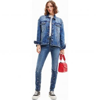 Floral Embroidered Push-Up Skinny Jeans for Women