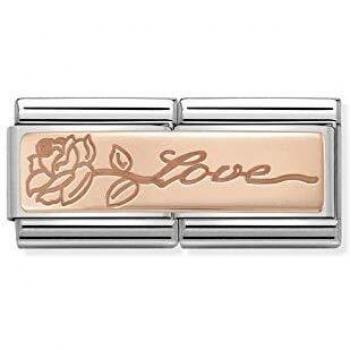 Charm Doble de Amor con Flor en Acero y Oro Rosa para Mujer