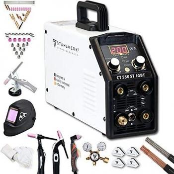 STAHLWERK CT 550 - equipo completo - máquina de soldar compacta TIG/MMA con cortador de plasma hasta 12 mm, 200 Amperio TIG/MMA + 50 Amperio CUT