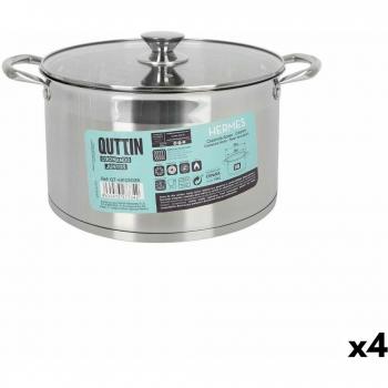Olla Cacerola con Tapa de Cristal Quttin Hermes Acero 10 L (4 Unidades)