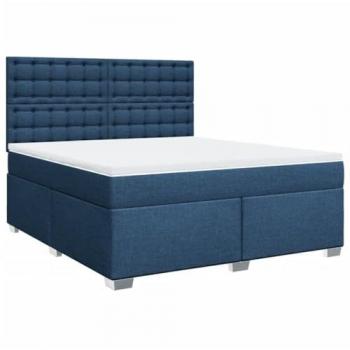 Cama Box Spring con colchón de muelles en tela azul 180x200 cm