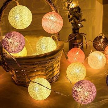 Guirnalda de Luces de Algodón, 3M Cadena de Luces para Algodón Bola, Guirnalda Luces con 20 Bolas de Algodón, Cadena de Luces LED Batería para Habitación Mesa Estante, Patio, Fiesta, Boda, Decoración