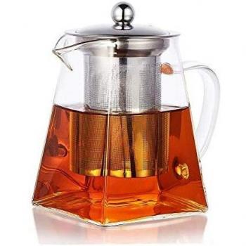 PluieSoleil Tetera de Cristal Resistente con Infusor Elegante,Tetera Te de Vidrio con Filtro de Borosilicato con Tapa,Teteras de Cristal con Filtro para Te Infusiones