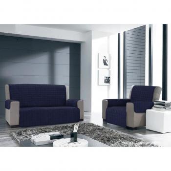 Funda de Sofá 2 Plazas Acolchada con Tiras Azul 113x55 cm